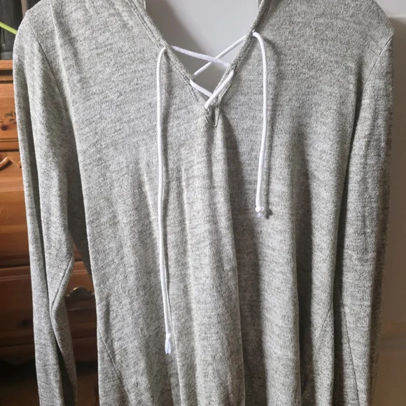 Ultra Flirt Gray Hoodie with Lace-Up Detail - Picture 3 of 5